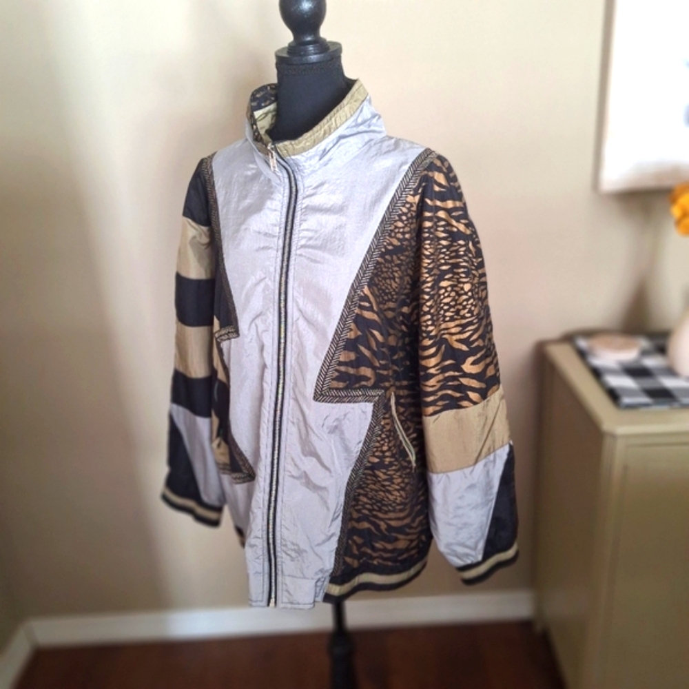 Vintage Patchwork Tracksuit Jacket - Stripes, Ani… - image 1
